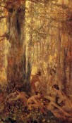 Riquer: Pintura "Ninfas en el bosque" óleo