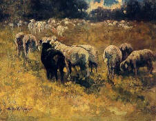 Riquer: Pintura "Rebaño cerca de Oloron" 1911 óleo