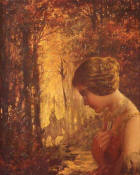 Riquer: Pintura "Merlín buscando a Bibiana en el bosque encantado" óleo