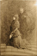 Apel·les Mestres: Dibuix rascat sobre paper thon, 1889.