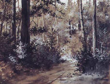 Riquer: Pintura  "Interior de bosc" aquarel�la
